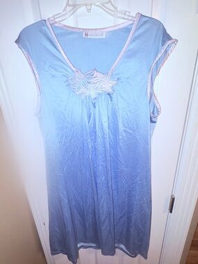 Vintage Vandemere Light Blue Sleeveless Nightdress with Floral Applique Medium’s